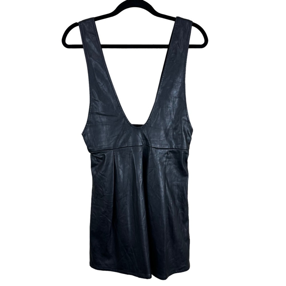 Loup Black Faux Leather Pinafore Mini Dress
